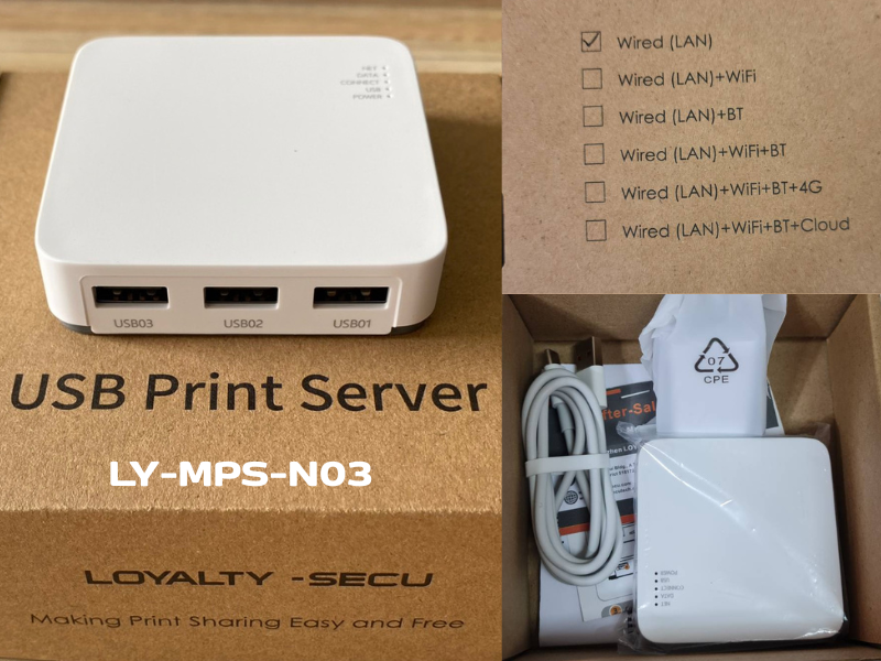 USB 3PORT TO NETWORK PRINTER SERVER รุ่น LY-MPS-N03