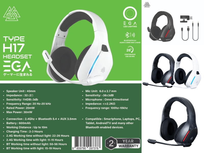 EGA TYPE H17 หูฟังเกมมิ่ง Gaming Headset เชื่อมต่อได้ 3 โหมด