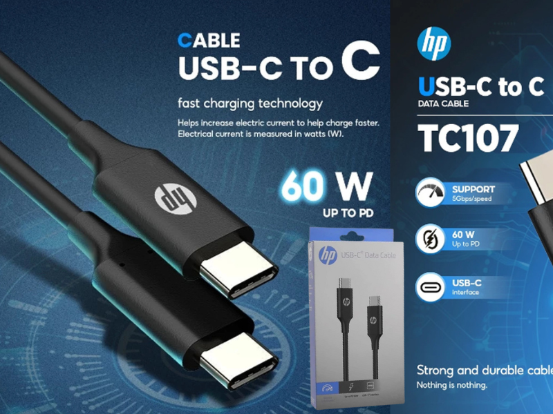 HP สายเคเบิล USB TYPE-C  3.0M รุ่น TC107 PD Fast Charging สูงสุด 60W (20V/3A)