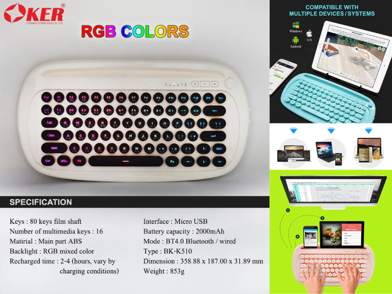 OKER Bluetooth 4.0 Keyboard 80Keys พร้อมสาย Micro USB มีให้เลือก 4สี
