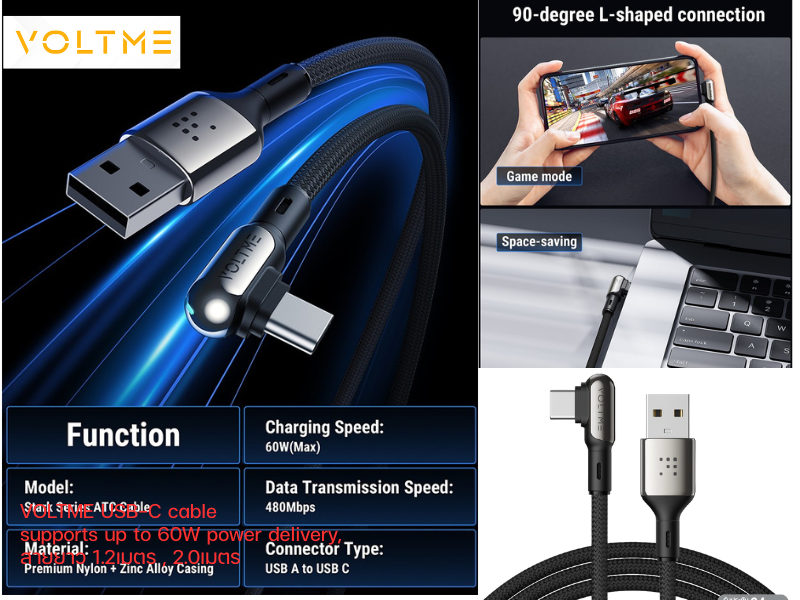 VOLTME POWERLINK STARK USB-A TO USB-C BLACK 60W : 2.0M