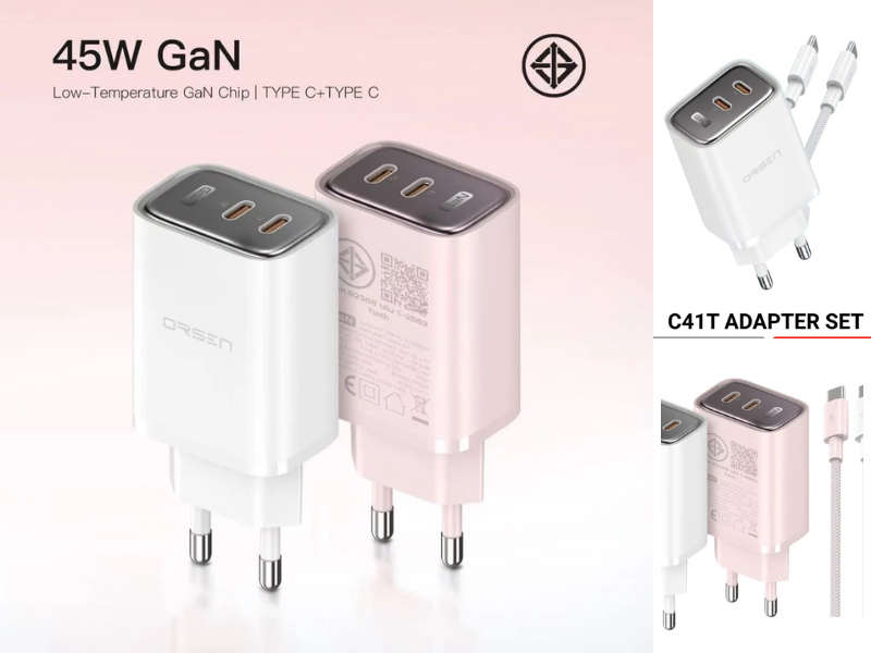 Orsen by Eloop C41T หัวชาร์จเร็ว พร้อมสายชาร์จ 45W GaN Fast Charge