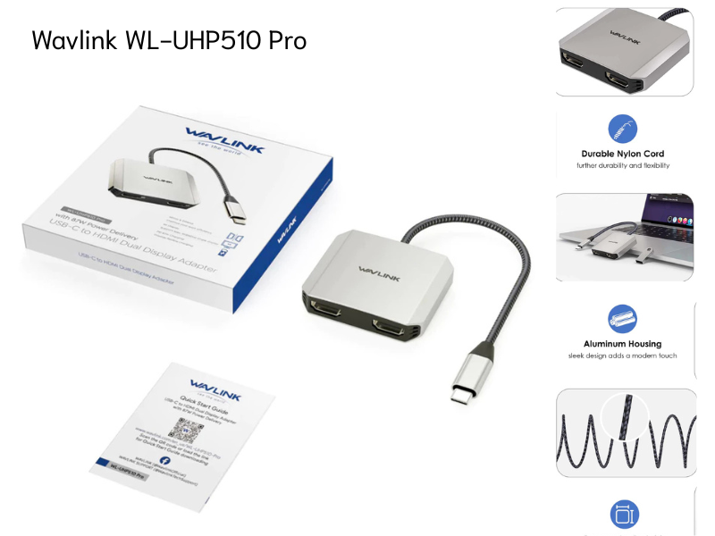 Wavlink WL-UHP510 Pro USB-C TO Dual HDMI 4K For MST Thunderbolt