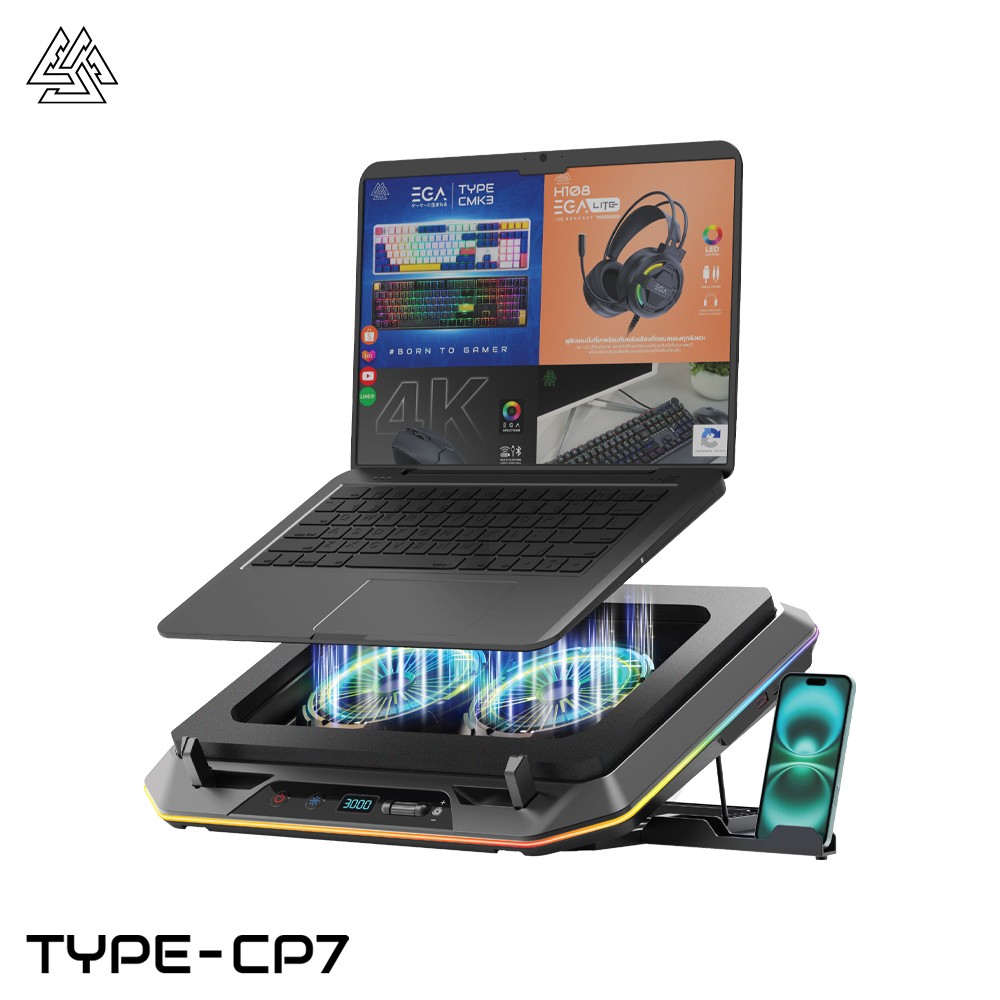 EGA พัดลมระบายความร้อนสำหรับโน้ตบุ๊ก รองรับขนาด 9-17 นิ้ว