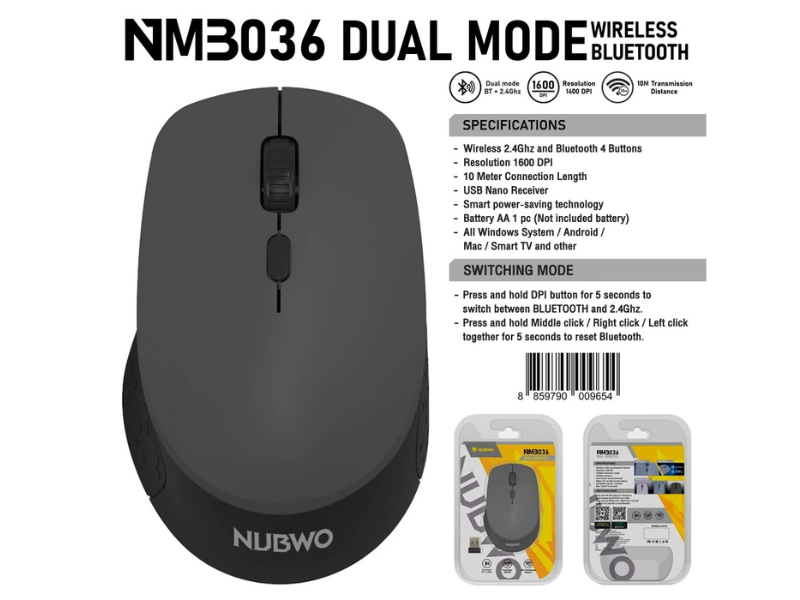 Nubwo NMB-036 Mouse Wireless+Bluetooth Dual Mode เม้าส์ไร้สาย