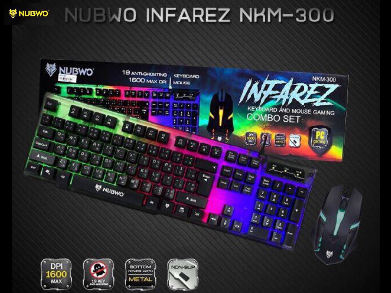 NUBWO USB คีย์บอร์ด + เมาส์ รุ่น NKM-300 มีไฟ LED สำหรับเล่นเกมส์