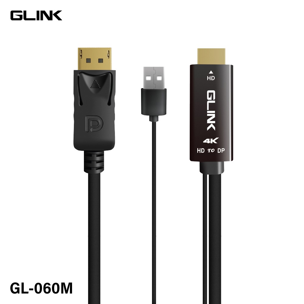 GLINK CABLE HDMI TO DISPLAY PORT 1.8M With USB Power 4K@60HZ.