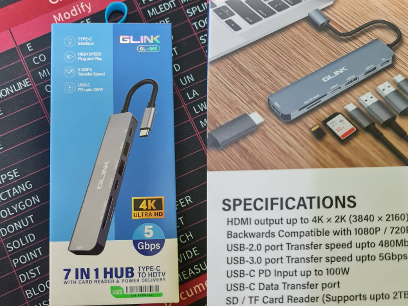 GLINK USB TYPE-C 7-IN-1 HDMI+USB3.0+PD+CARD READER