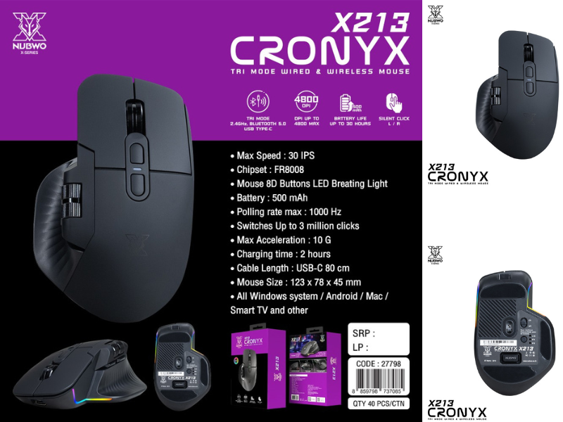 NUBWO X213 CRONYX Tri Mode Mouse เมาส์ไร้สาย เสียงเงียบ