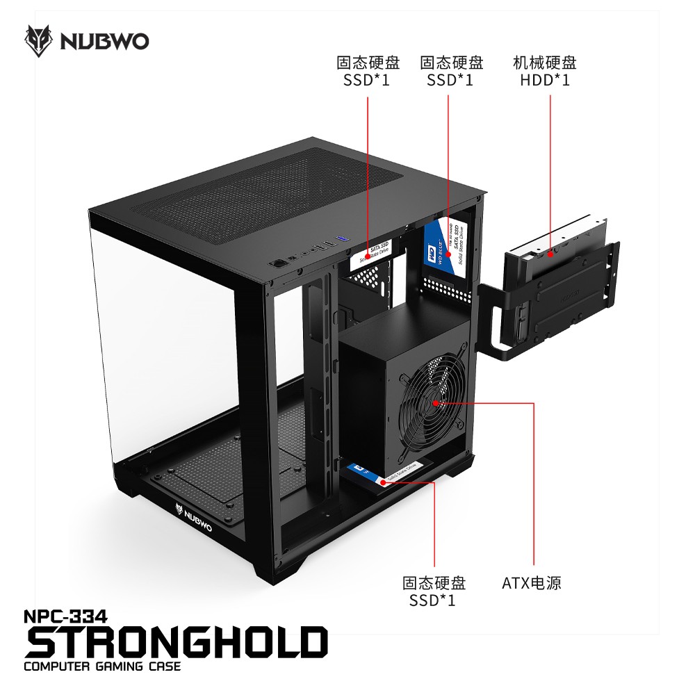 NUBWO STRONGHOLD เคสคอมพิวเตอร์ PC mATX CASE NPC-334 3FANs RGB