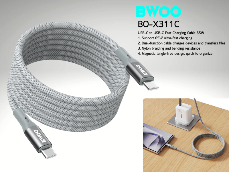 BWOO Magnetic USB-C to USB-C Fast Charging Cable 65W 1.0M