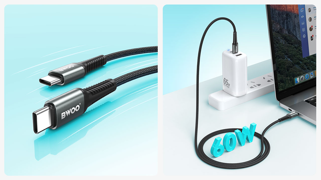 BWOO USB-C to USB-C Cable PD 60W Nylon 1.0M
