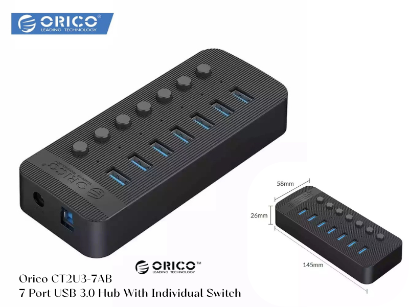 Orico CT2U3-7AB 7 Port USB 3.0 Hub With Individual Switch Black