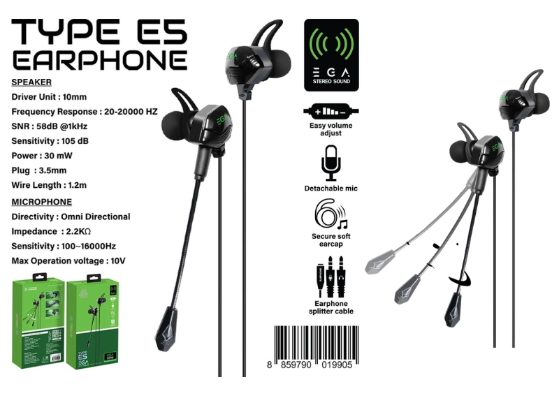 EGA TYPE E5 IN EAR Earphone Gaming หูฟัง In ear เหมาะสำหรับเล่นเกมส์ใช้งานง่าย