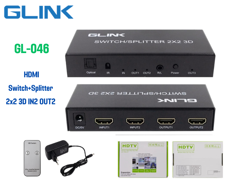 GLINK HDMI V2.0 SWITCH + SPLITTER 2x2 PORT IN-2 OUT-2 4K@60Hz.