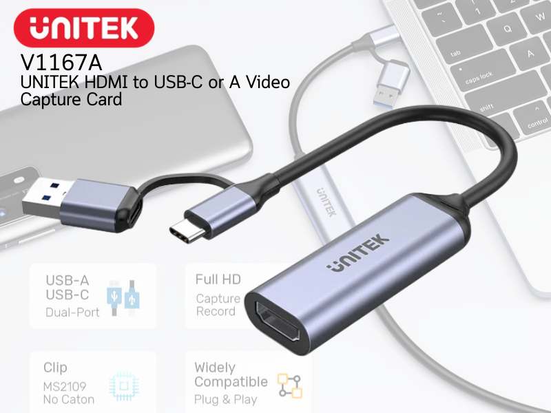 UNITEK HDMI to USB-C or A Video Capture Card Supports 3840x2160@30Hz