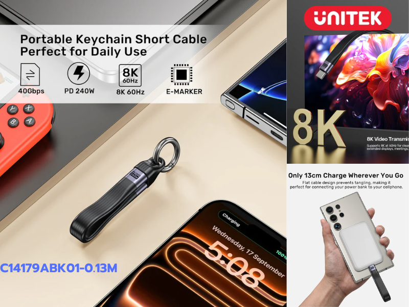 UNITEK Full-Featured USB4 Keychain Cable with 240W PD ต่อจอภาพได้