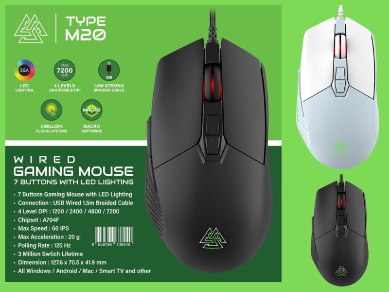 EVA TYPE M20 USB GAMING MOUSE 7BUTTONS WITH LED LIGHTING