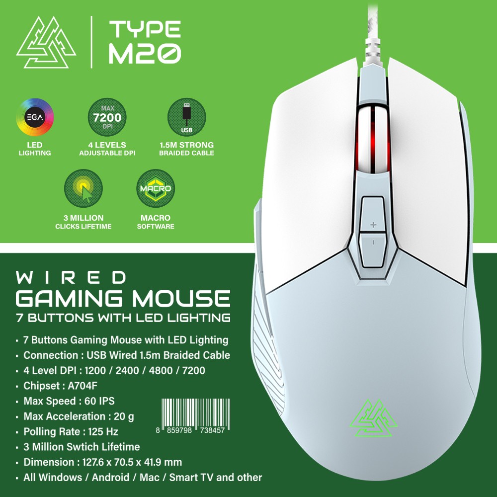 EVA TYPE M20 USB GAMING MOUSE 7BUTTONS WITH LED LIGHTING