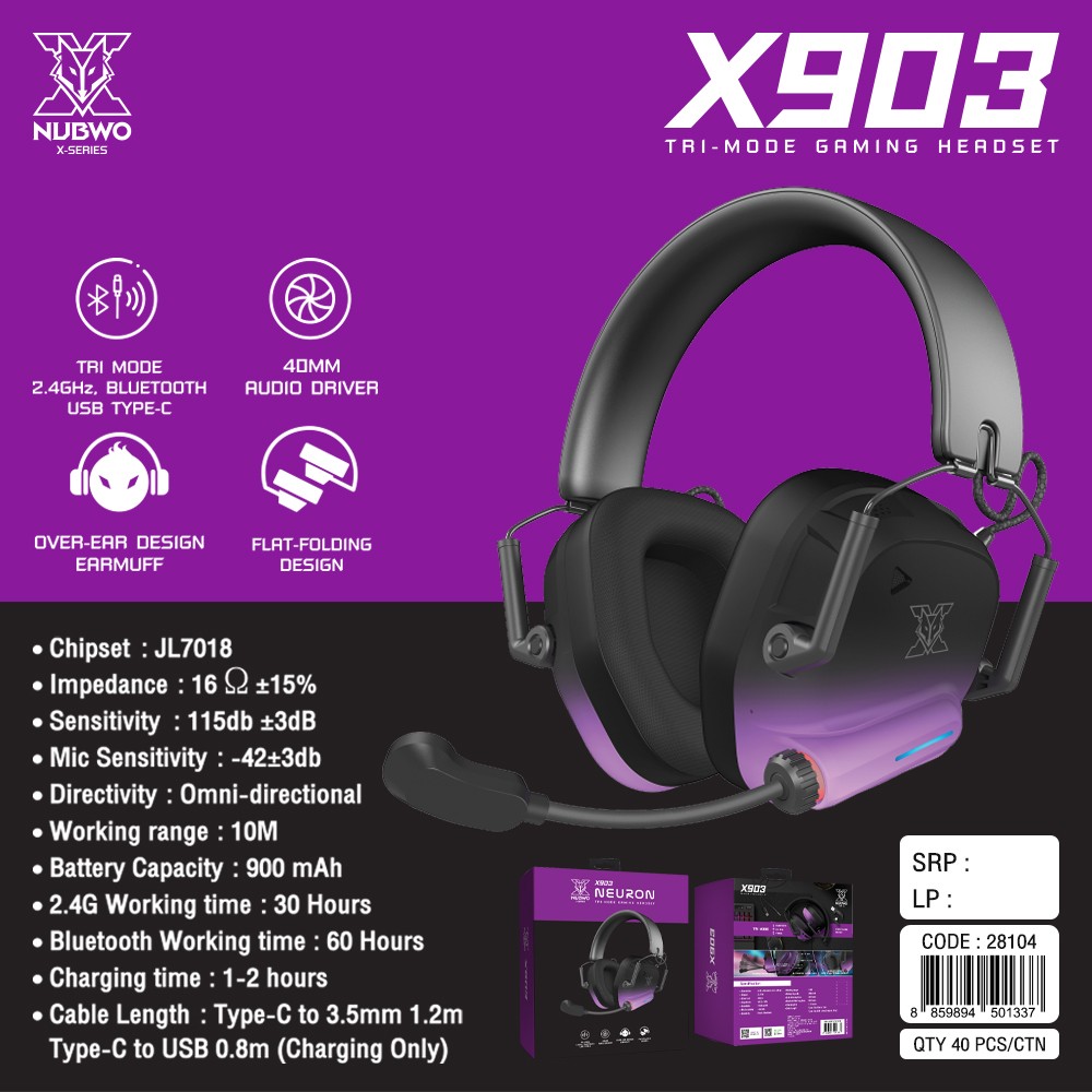 NUBWO X-SERIES X903 TRI-MODE GAMING HEADSET 3 MODE