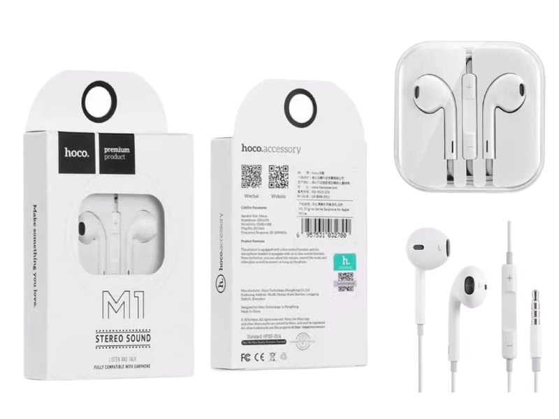 หูฟังแจ๊ค 3.5mm ยี่ห้อhoco ใช้ได้กับมือถือ iPhone Android mp3, computer, notebook