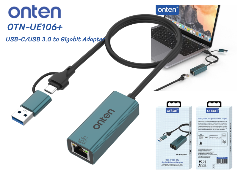 ONTEN ADAPTER USB TYPE-C/USB3.0 TO LAN RJ45 10/100/1000 Gigabit