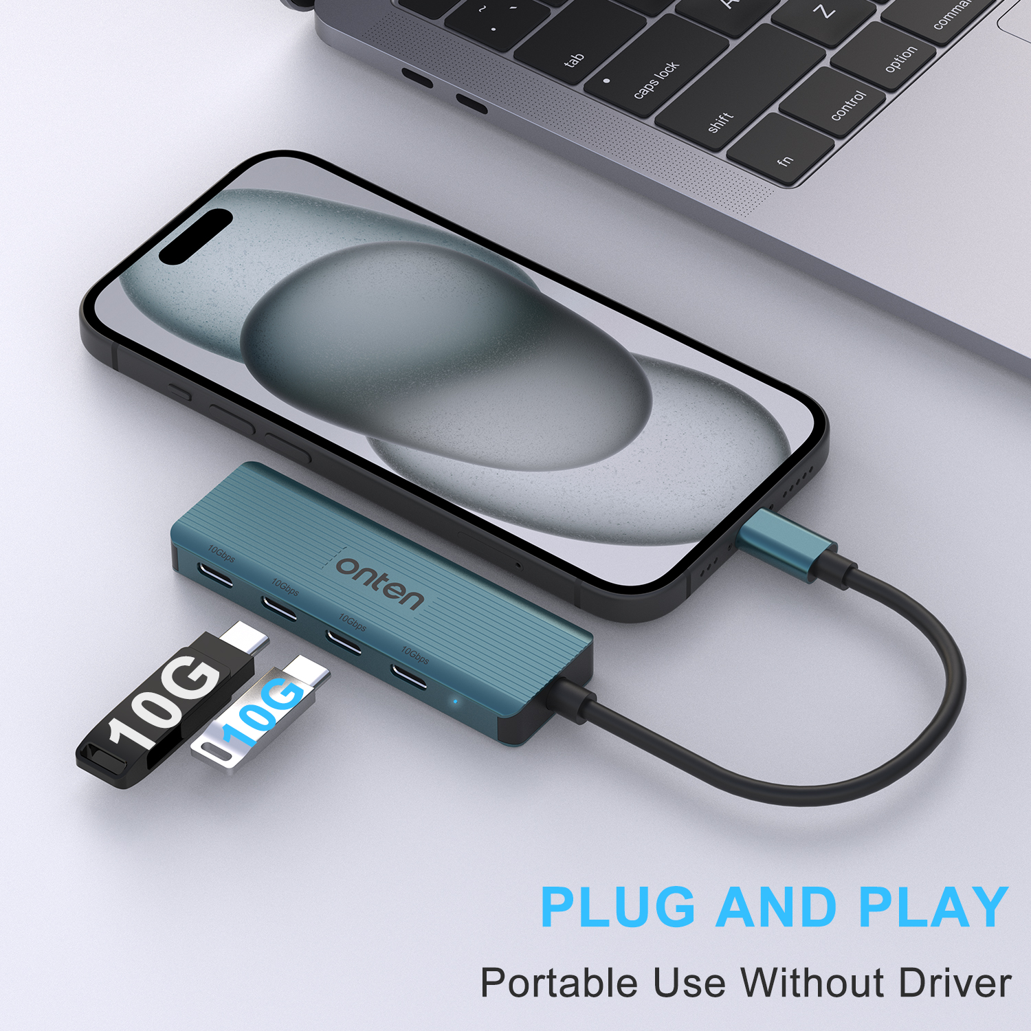 ONTEN USB TYPE-C HUB 4port รองรับ USB 3.2 Gen 2 ถ่ายโอนข้อมูลสูงสุด 10Gbps