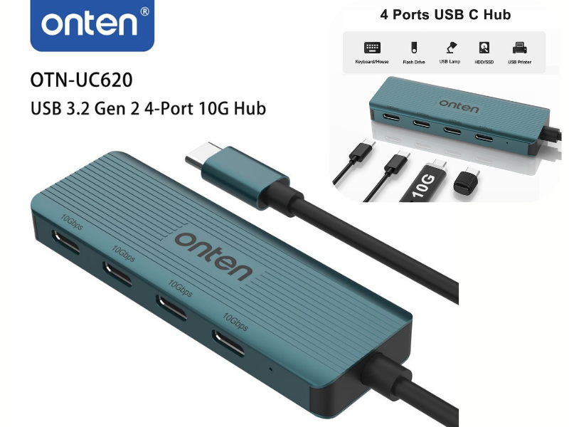 ONTEN USB TYPE-C HUB 4port รองรับ USB 3.2 Gen 2 ถ่ายโอนข้อมูลสูงสุด 10Gbps