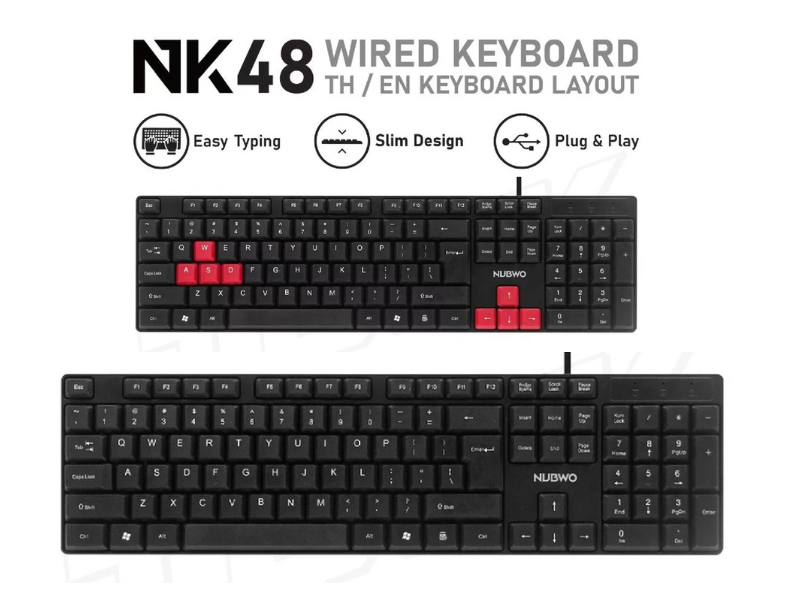 NUBWO NK-48 คีย์บอร์ด มีสาย ภาษาไทย+อังกฤษ Keyboard USB เหมาะสำหรับสายทำงาน