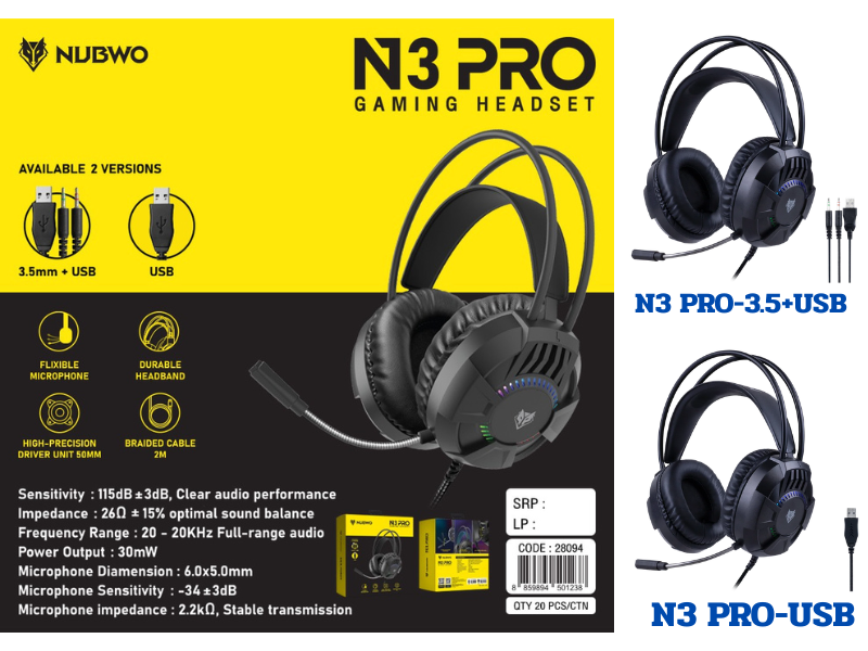 NUBWO หูฟังเกมมิ่งเสียงทรงพลังพร้อมไมโครโฟนที่สามารถปรับงอได้อิสระเชื่อมต่อพอร์ตAUX 3.5MM