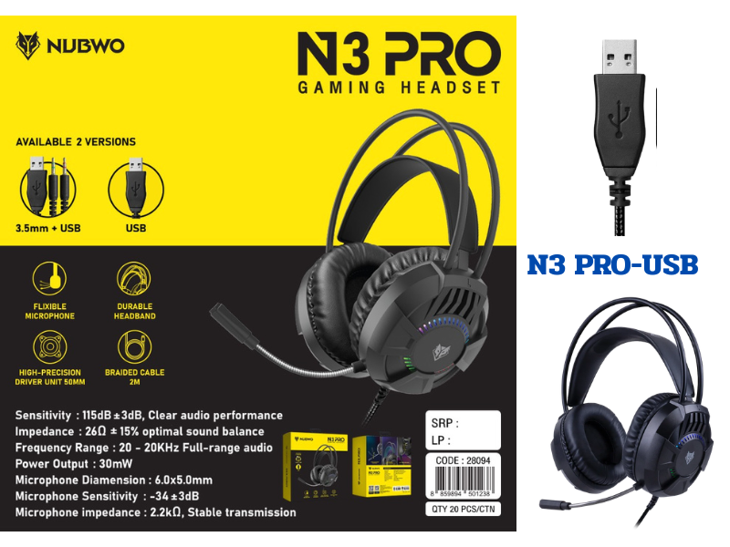 NUBWO หูฟังเกมมิ่งเสียงทรงพลังพร้อมไมโครโฟนที่สามารถปรับงอได้อิสระเชื่อมต่อพอร์ตUSB