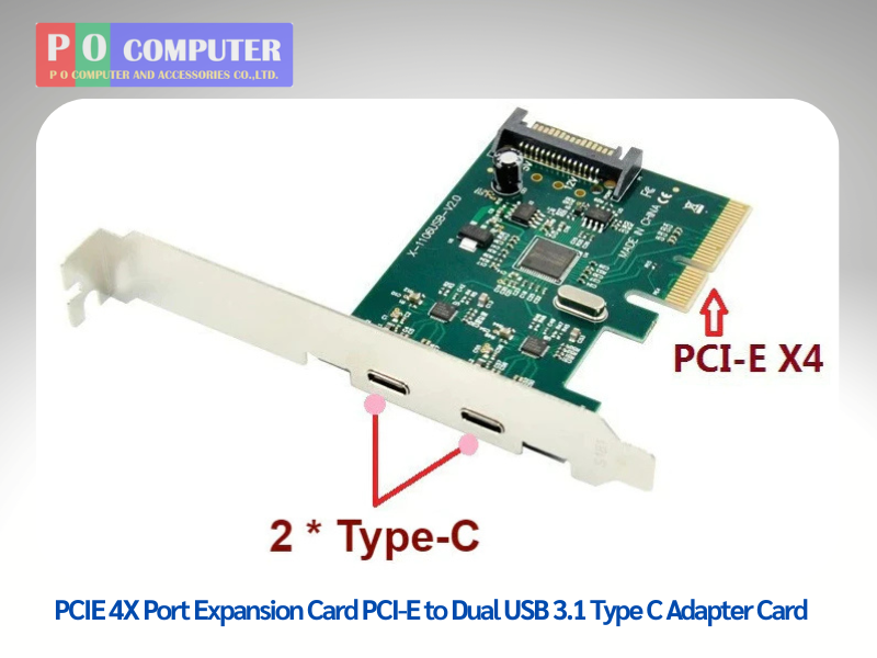 Card PCI-E to Dual USB 3.1 Type C Adapter Card การ์ดเพิ่มพอร์ตUSB TYPE-C