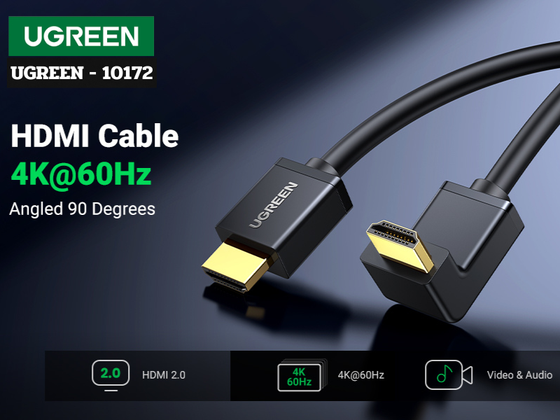 UGREEN HDMI V2.0 4K CABLE สายยาว 1 เมตร หัวงอ90องศา