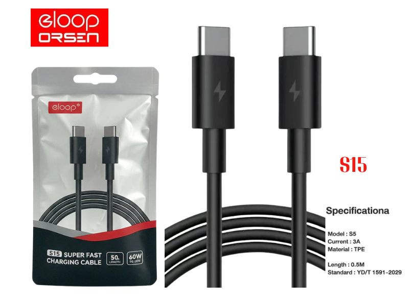 สายชาร์จ USB C 60W. 3A BY ELOOP รุ่น S15 สายยาว 50ซม.