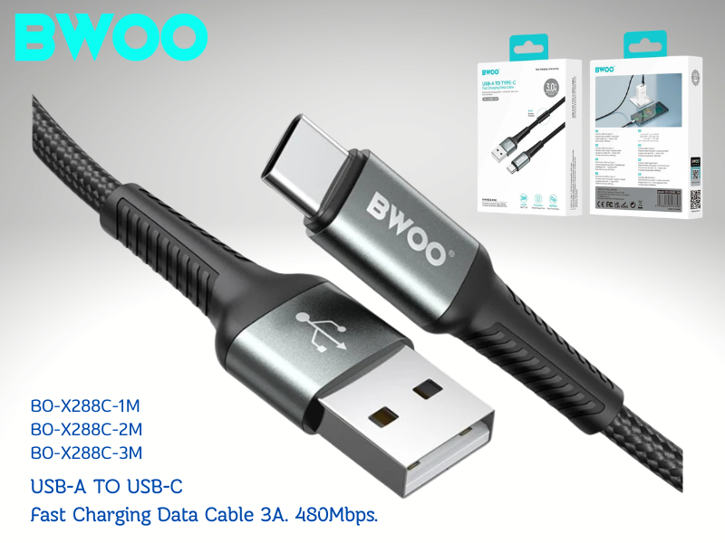 BWOO สายชาร์จมือถือ USB-A TO USB-C Fast Charging Data Cable 3.0M
