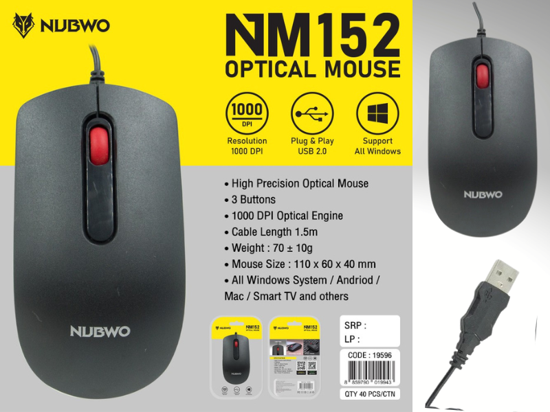NUBWO USB OPTICAL MOUSE ความละเอียด 1000 DPI เคลื่อนไหวแม่นยำ