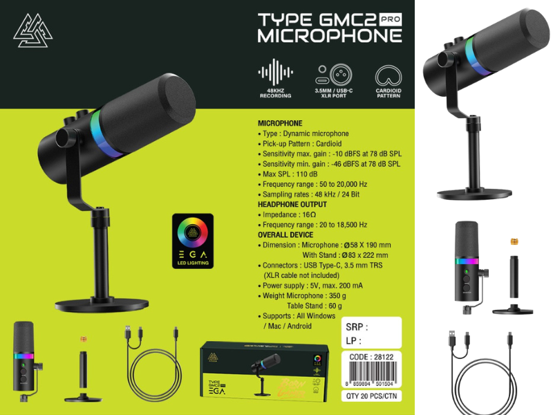 MICROPHONE LED LIGHTING 48KHZ RECORDING