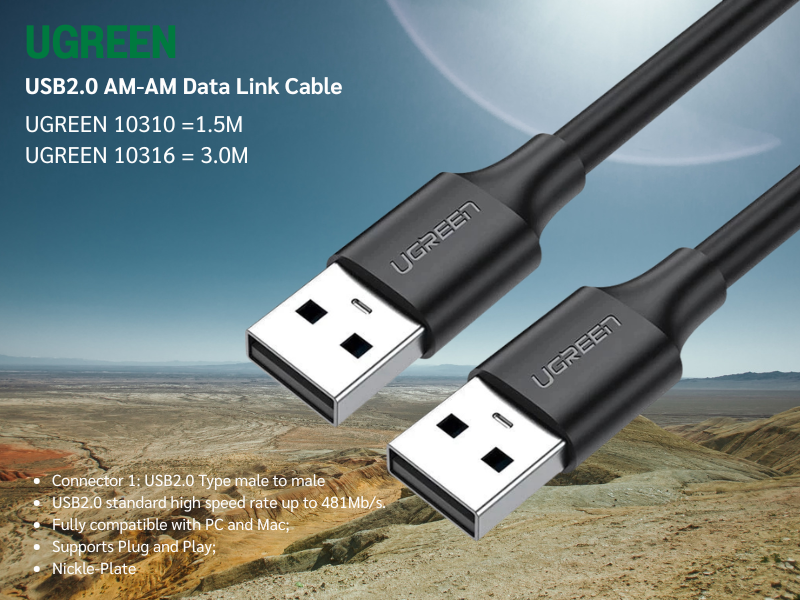 UGREEN USB 2.0 AM/AM  สายยาว 3.0เมตร สำหรับต่อโอนถ่ายข้อมูล