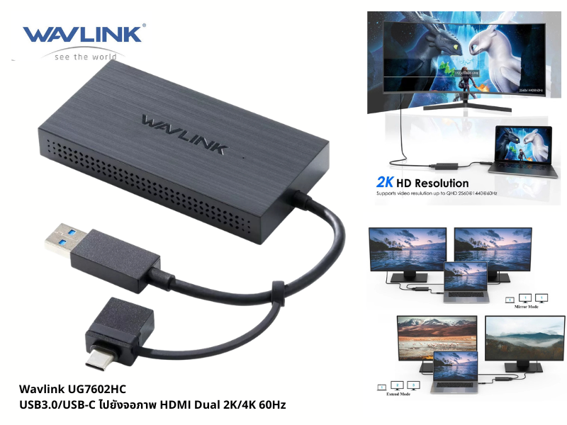 WAVLINK USB3.0/USB-C TO DUAL HDMI แชร์ภาพไปยังจอภาพHDMI