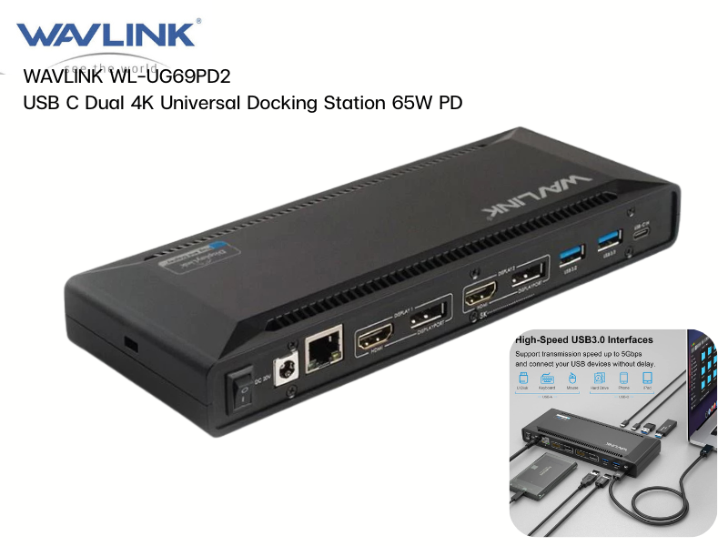 WAVLINK USB-C Dual 4K Universal Docking Station 65W PD