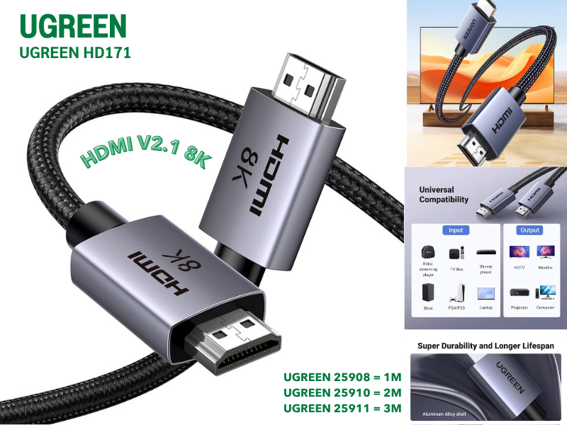 UGREEN HD171 HDMI CABLE V2.1 8K@60Hz. สายยาว 3.0เมตร