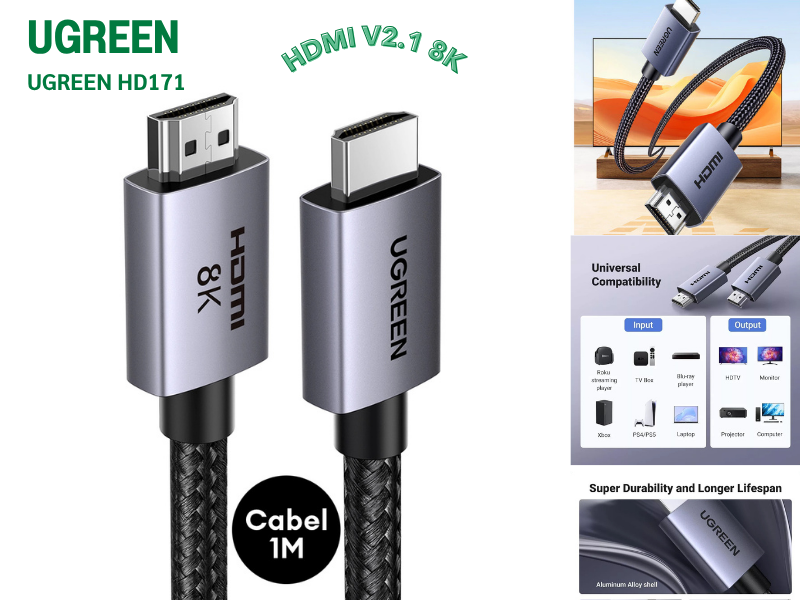 UGREEN HD171 HDMI CABLE V2.1 8K@60Hz. สายยาว 1.0เมตร