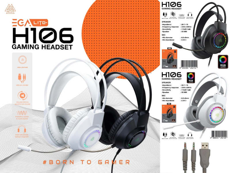 EGA H106 หูฟังเกมมิ่ง เชื่อมต่อผ่านสาย USB + 2 Jack 3.5mm