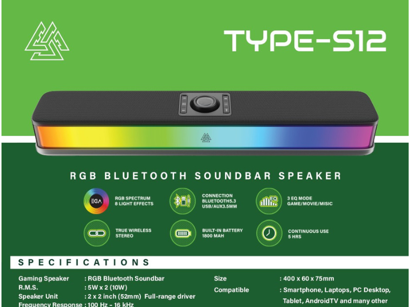 EGA ลำโพงเกมมิ่ง Bluetooth Soundbar Speaker ไฟ RGB Spectrum