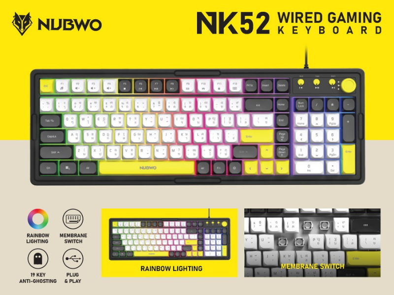 NUBWO Gaming Keyboard Membrane Switch 101 Keys Rainbow LIGHTING