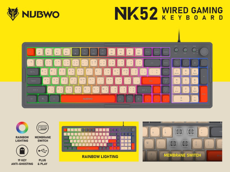 NUBWO Gaming Keyboard Membrane Switch 101 Keys Rainbow LIGHTING