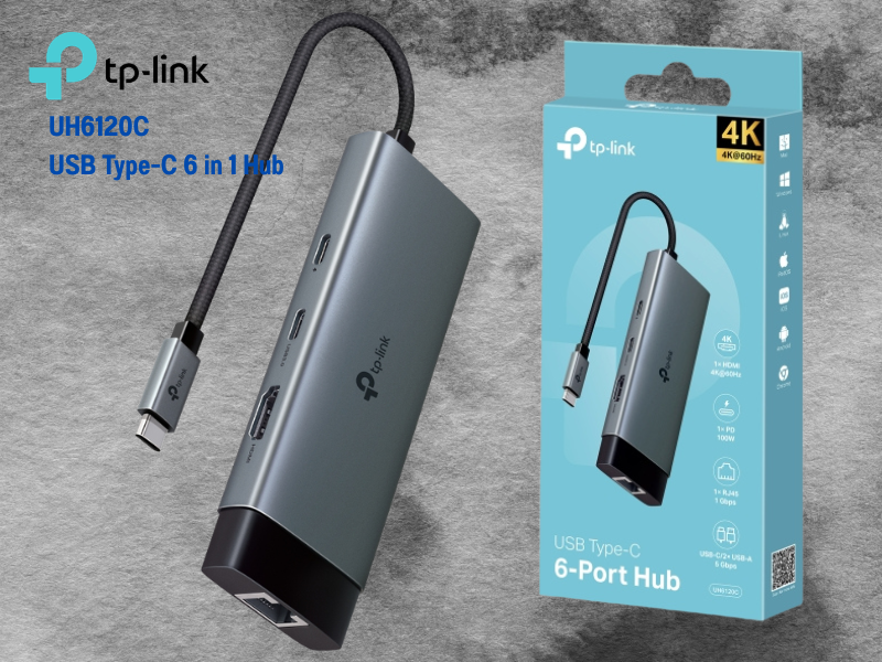 TP-LINK UH6120C USB Type-C 6 in 1 Hub รองรับการใช้งาน 6พอร์ต