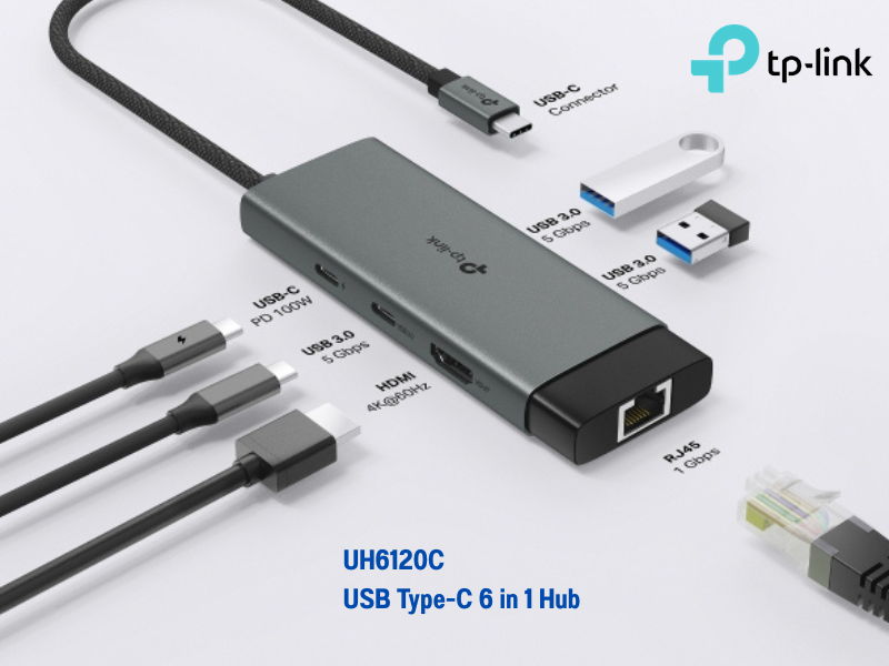 TP-LINK UH6120C USB Type-C 6 in 1 Hub รองรับการใช้งาน 6พอร์ต