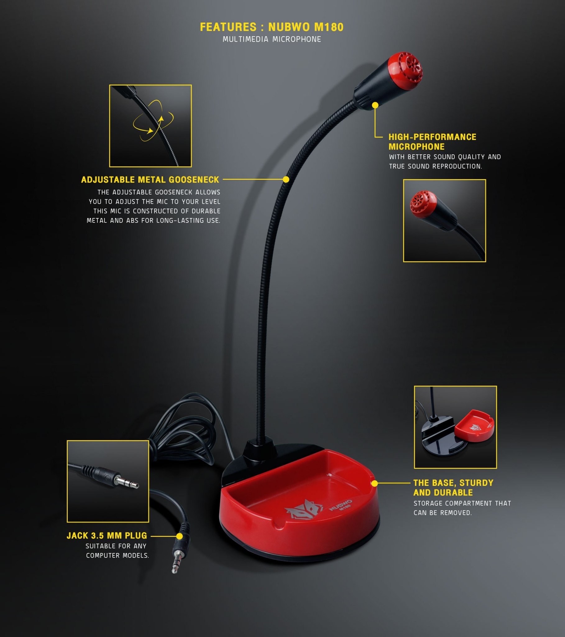 ไมโครโฟน NUBWO M180 Multimedia Microphone jack 3.5mm.