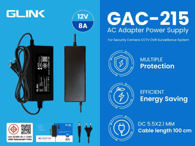 GLINK GAC-215 AC Adapter Power Supply 12V 8A For CCTV